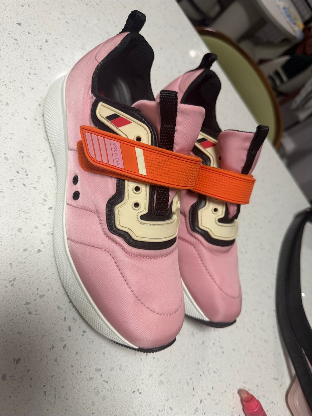 Prada Pink Sneakers with Orange Straps and Cream Details